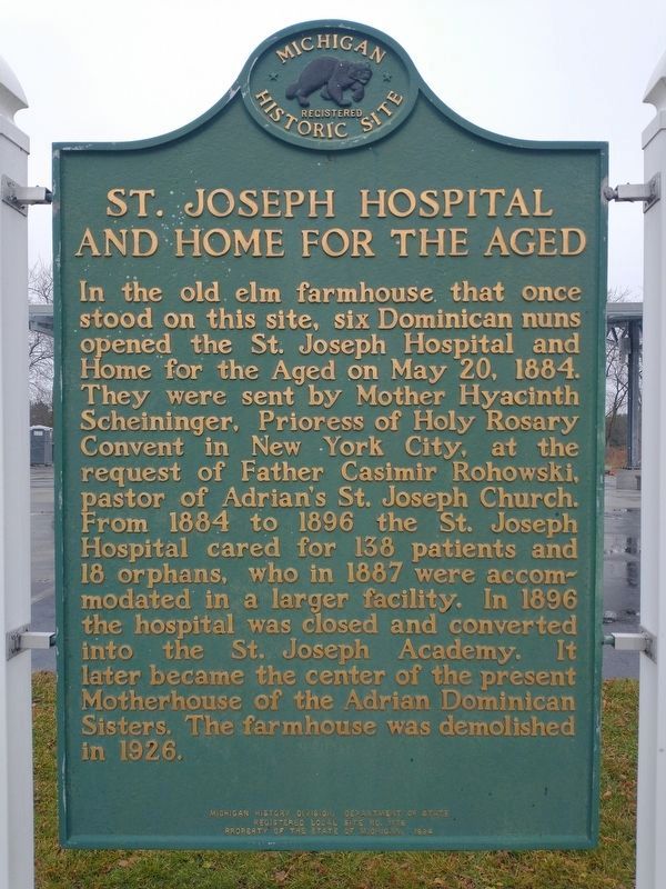 St. Joseph Hospital and Home for the Aged Marker image. Click for full size.