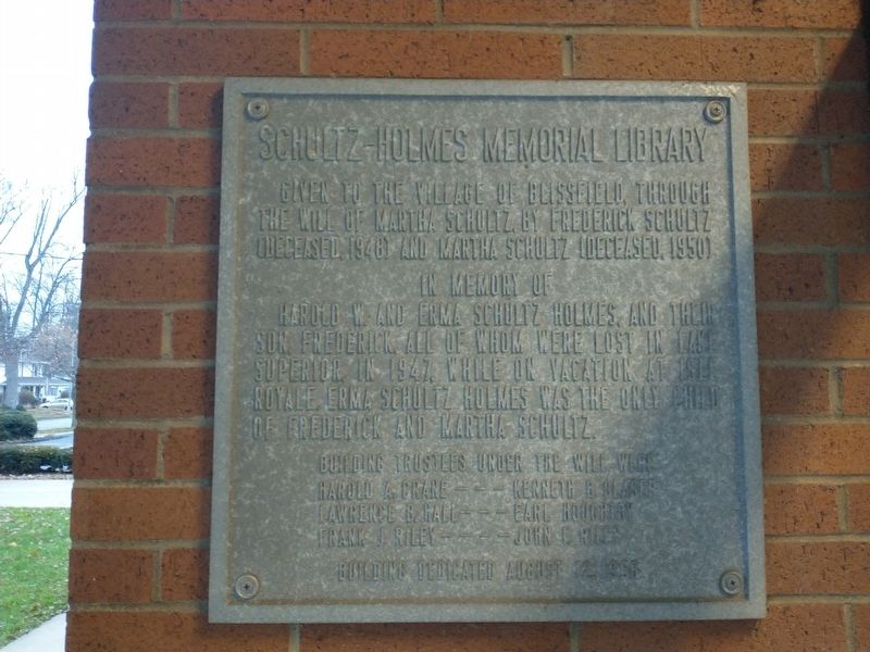 Schultz-Holmes Memorial Library Marker image. Click for full size.