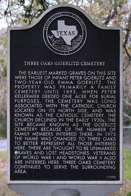 Three Oaks (Goerlitz) Cemetery Marker image. Click for full size.