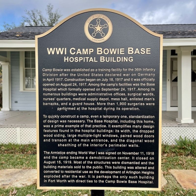 WWI Camp Bowie Base Hospital Building Marker image. Click for full size.