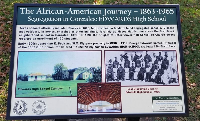 Segregation in Gonzales: Edwards High School Marker image. Click for full size.