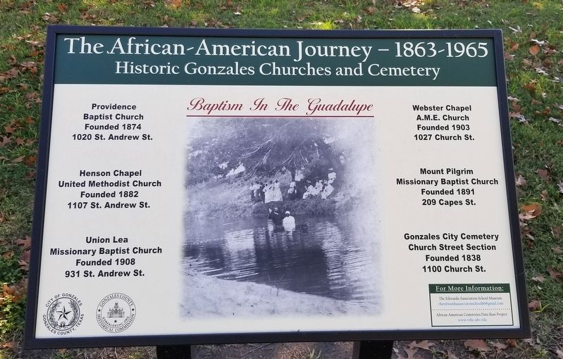 Historic Gonzales Churches and Cemetery Marker image. Click for full size.