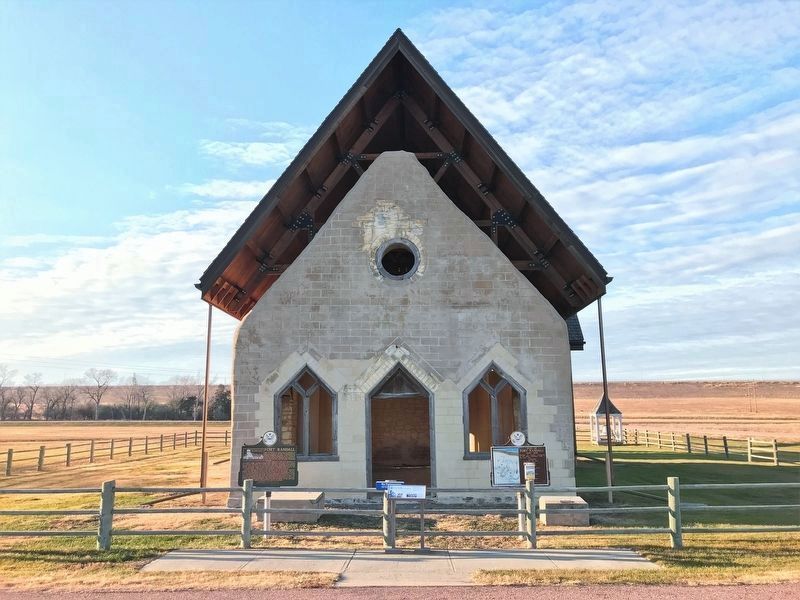 Echo Lodge, No. 2. Marker and Fort Randall Historic Chapel image. Click for full size.
