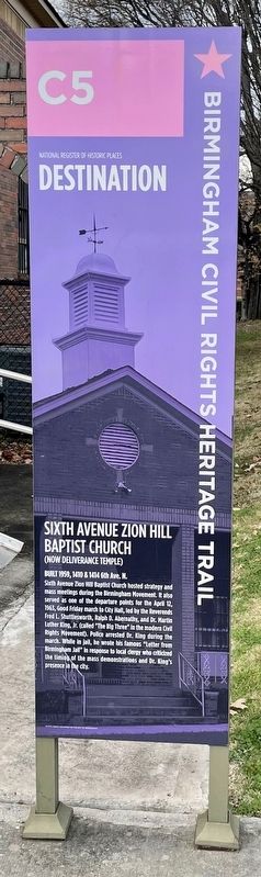 Sixth Avenue Zion Hill Baptist Church Marker image. Click for full size.
