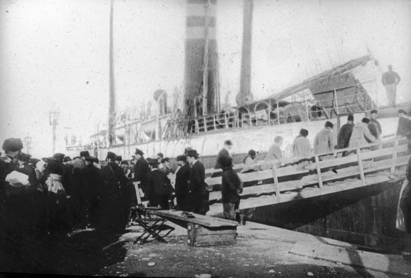 Doukhobors board the SS <i>Lake Huron</i> image. Click for full size.