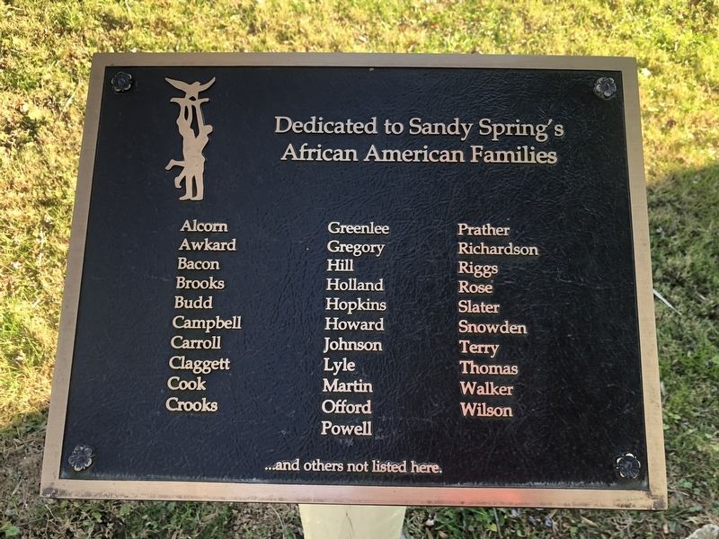 Sandy Spring's African American Families Marker. Click for full size. Sandy Spring's African American Families Marker image. Click for full size.