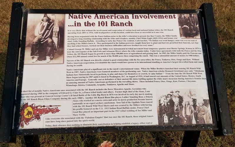 Native American Involvement ...in the 101 Ranch Marker. Click for full size. Native American Involvement ...in the 101 Ranch Marker image. Click for full size.