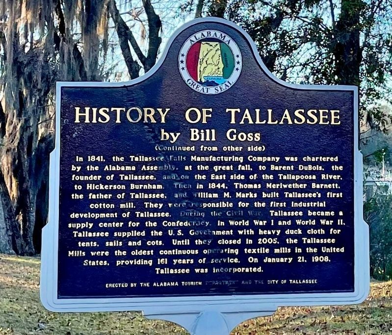 History of Tallassee Marker (after repair) image. Click for full size.