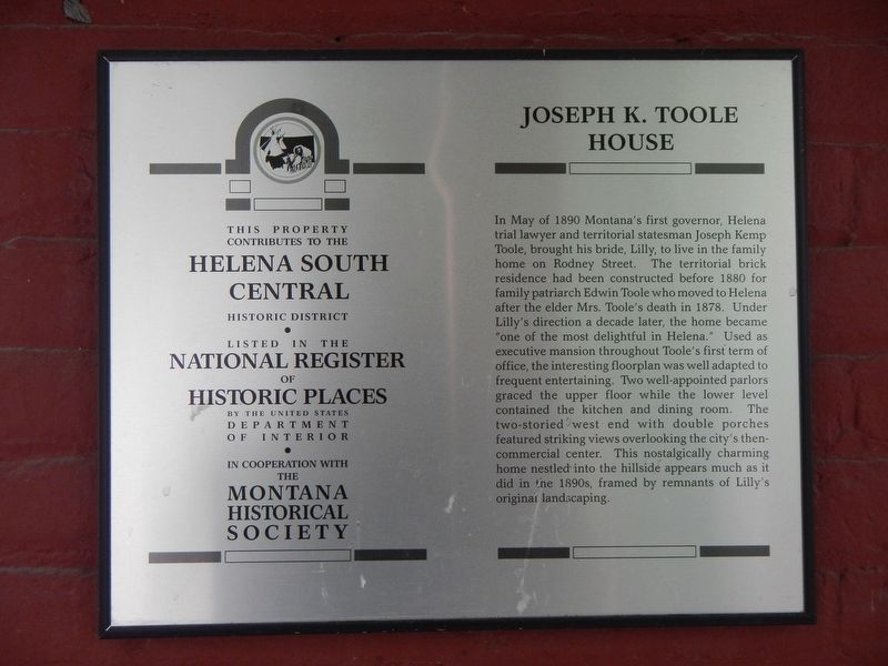 Joseph K. Toole House Marker image. Click for full size.