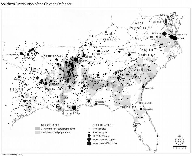 <i>Southern Distribution of the Chicago Defender, 1919</i> image. Click for full size.