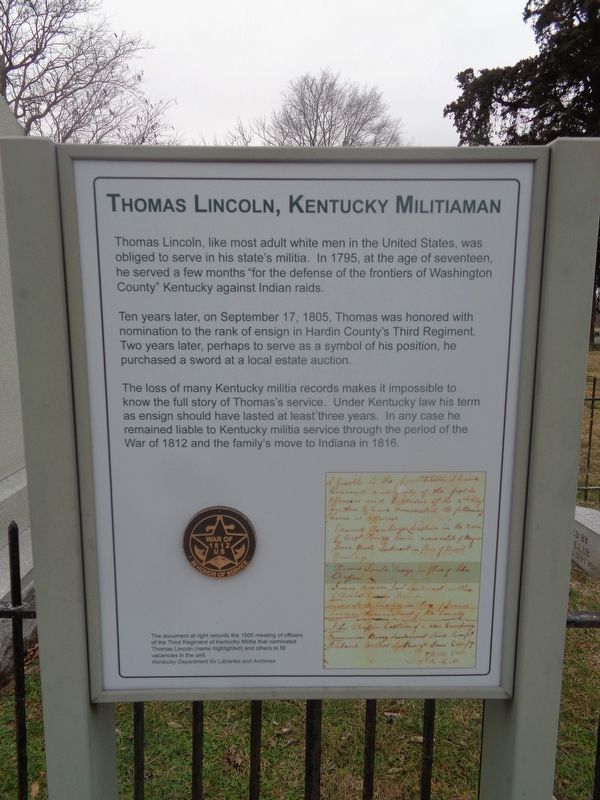 Thomas Lincoln, Kentucky Militiaman Marker image. Click for full size.