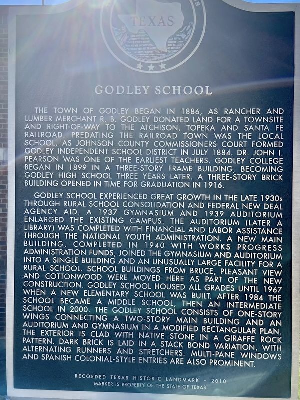 Godley School Marker. Click for full size. Godley School Marker image. Click for full size.