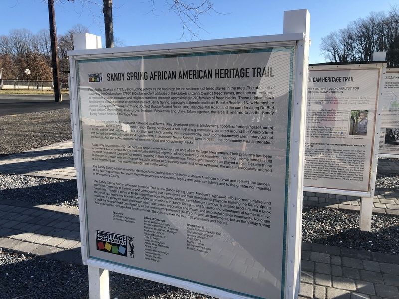 Sandy Spring African American Heritage Trail side of the marker. Click for full size. Sandy Spring African American Heritage Trail side of the marker image. Click for full size.