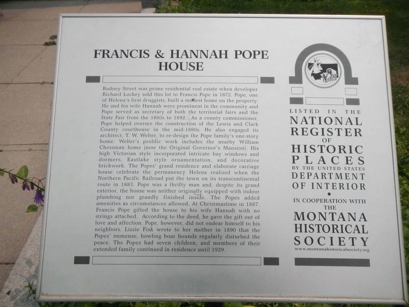 Francis & Hannah Pope House Marker image. Click for full size.