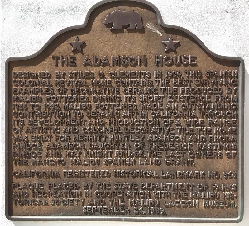 Adamson House Marker image. Click for full size.