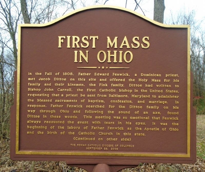 First Mass in Ohio Marker (front) image. Click for full size.