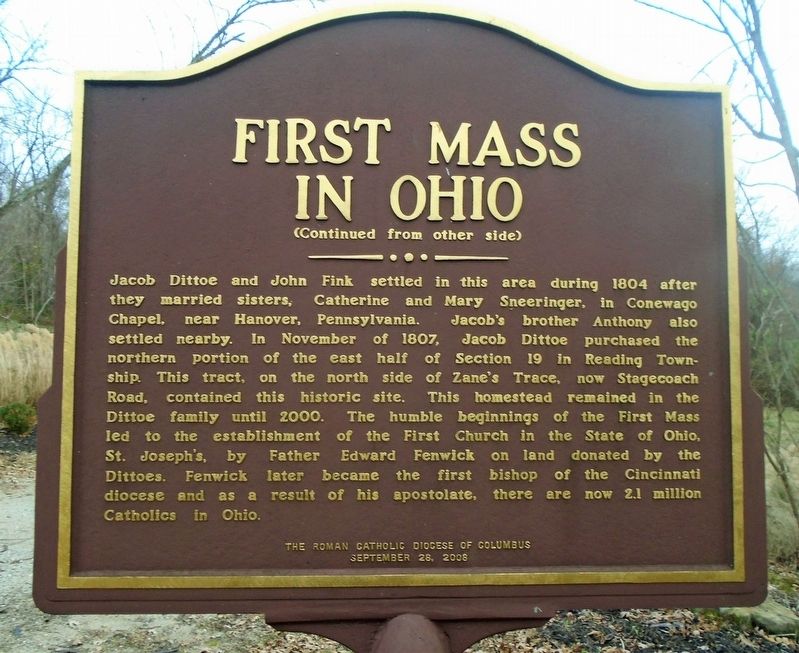 First Mass in Ohio Marker (back) image. Click for full size.