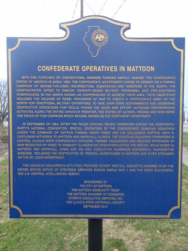 Confederate Operatives In Mattoon Marker image. Click for full size.