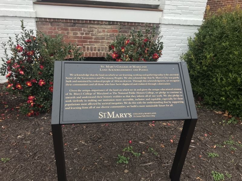 St. Mary's College of Maryland Land Acknowledgement and Pledge Marker image. Click for full size.