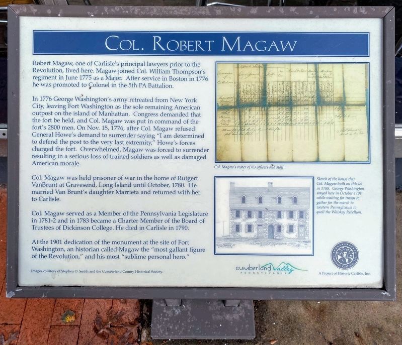 Col. Robert Magaw Marker. Click for full size. Col. Robert Magaw Marker image. Click for full size.