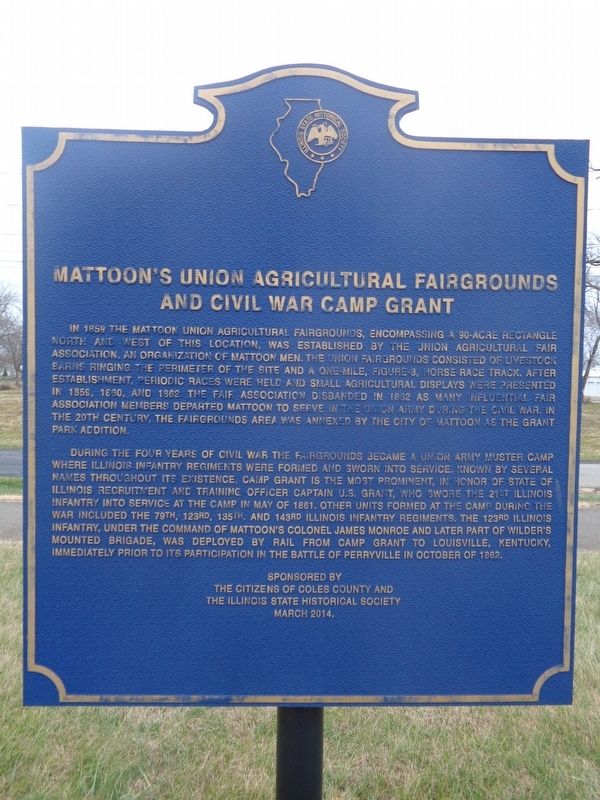 Mattoon's Union Agricultural Fairgrounds and Civil War Camp Grant Marker image. Click for full size.