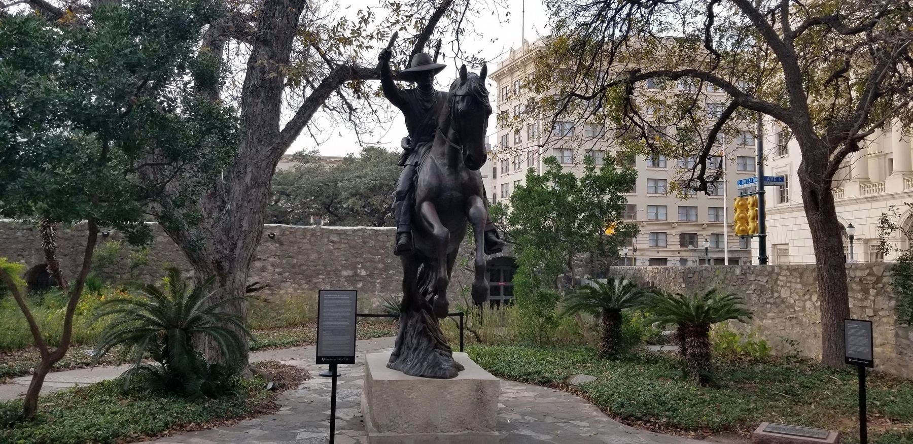 The view of the John William Smith, 'El Colorado' statue and Marker inside the Alamo grounds image. Click for full size.