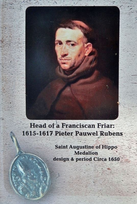 Marker detail: Franciscan Friar & Medallion image. Click for full size.