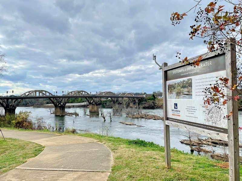 Wetumpka Impact Crater Marker with view of Coosa River and Bibb Graves bridge. image. Click for full size.
