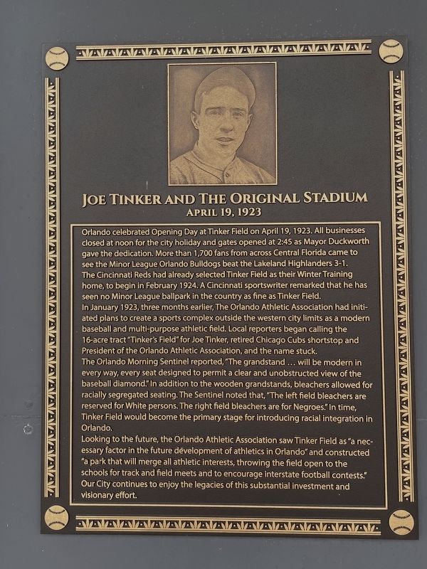 Joe Tinker and the Original Stadium Marker image. Click for full size.