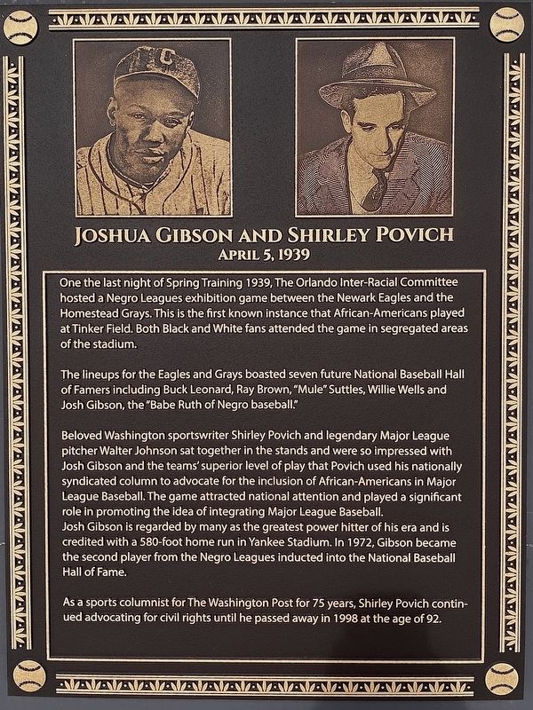 Joshua Gibson and Shirley Povich Marker. Click for full size. Joshua Gibson and Shirley Povich Marker image. Click for full size.