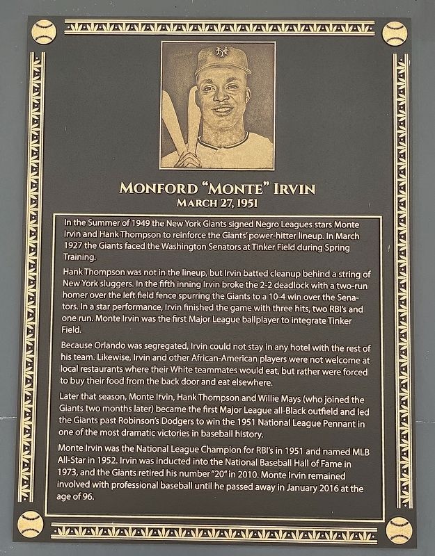 Monford �Monte� Irvin Marker image. Click for full size.