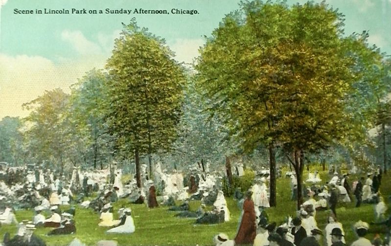 <i>Scene in Lincoln Park on a Sunday Afternoon, Chicago</i> - postcard image. Click for full size.