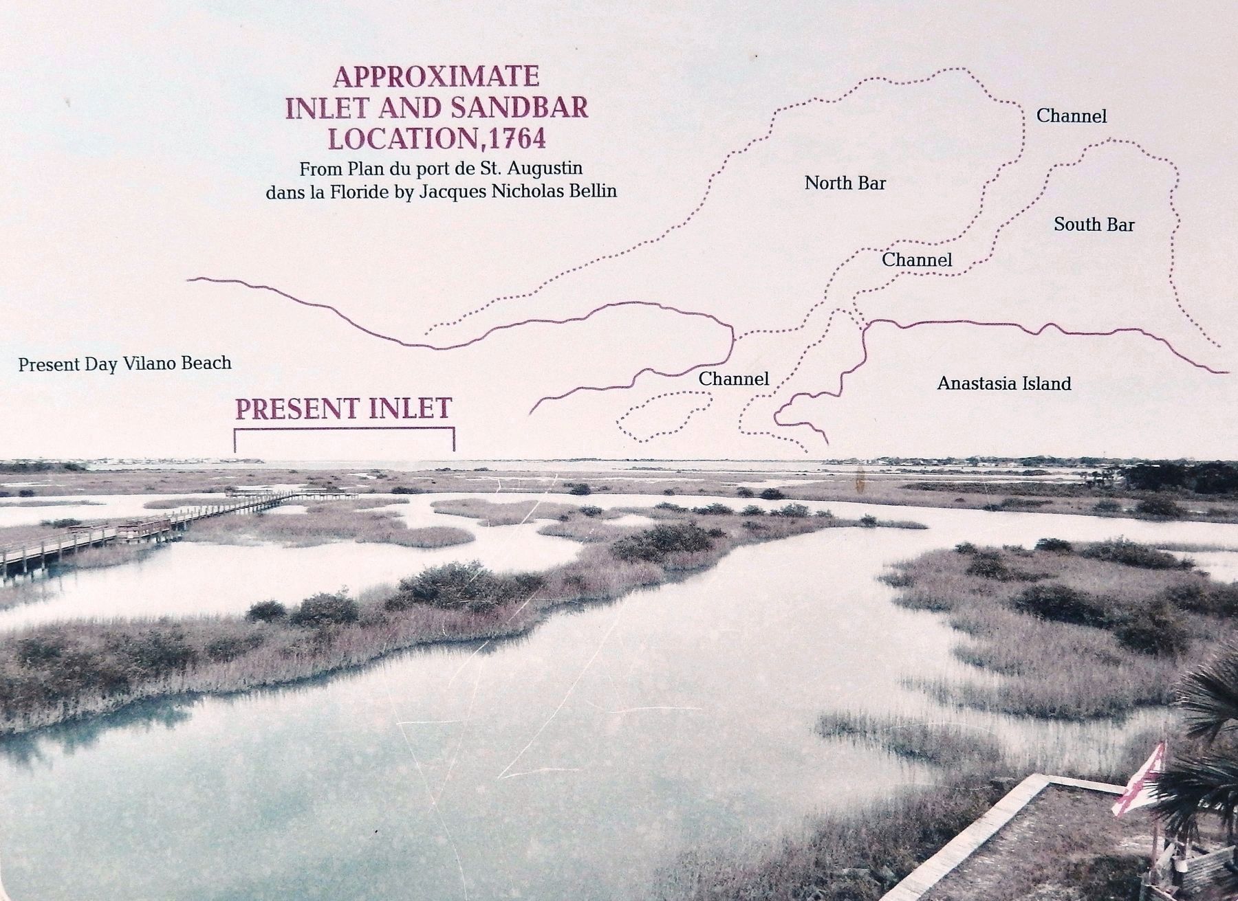 Marker detail: Approximate Inlet and Sandbar Location, 1764. Click for full size. Marker detail: Approximate Inlet and Sandbar Location, 1764 image. Click for full size.
