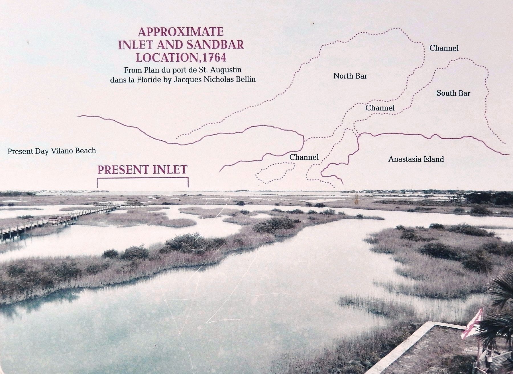 Marker detail: Approximate Inlet and Sandbar Location, 1764 image. Click for full size.