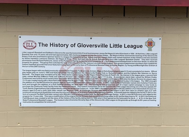 The History of Gloversville Little League Marker. Click for full size. The History of Gloversville Little League Marker image. Click for full size.