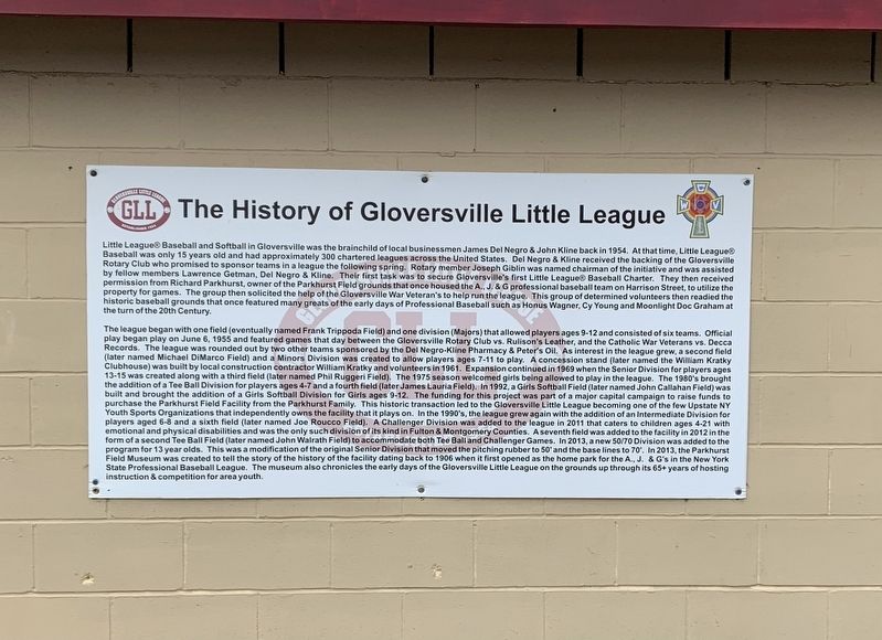 The History of Gloversville Little League Marker image. Click for full size.