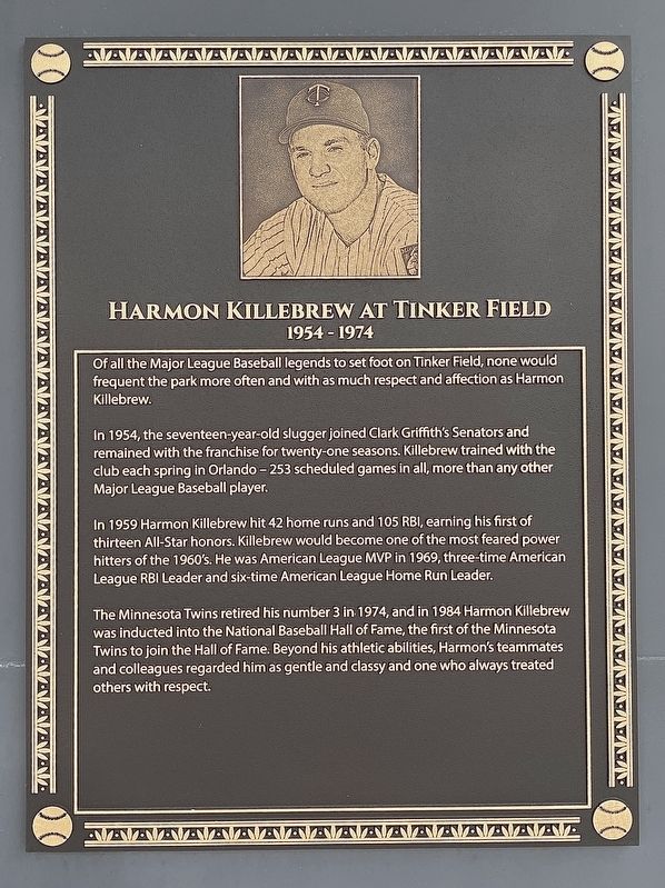 Harmon Killebrew at Tinker Field Marker image. Click for full size.