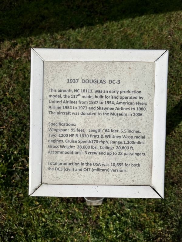 1937 Douglas DC-3 Marker. Click for full size. 1937 Douglas DC-3 Marker image. Click for full size.