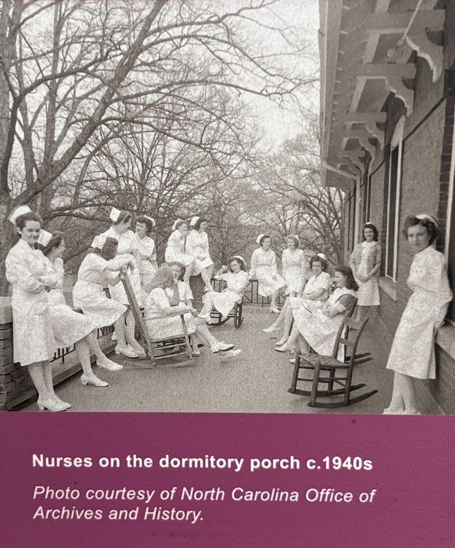 Nurses on the dormitory porch c. 1940s image. Click for full size.