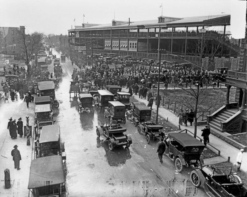 <i>Crowd and cars outside of Weeghman Field</i> image. Click for full size.