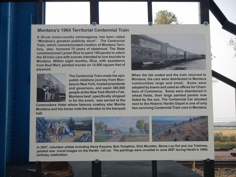 Montana's 1964 Territorial Centennial Train Marker. Click for full size. Montana's 1964 Territorial Centennial Train Marker image. Click for full size.