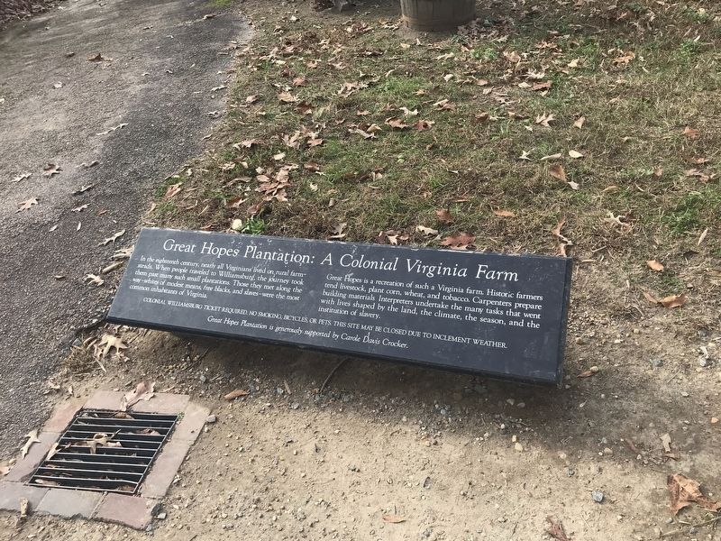 Great Hopes Plantation: A Colonial Virginia Farm Marker. Click for full size. Great Hopes Plantation: A Colonial Virginia Farm Marker image. Click for full size.