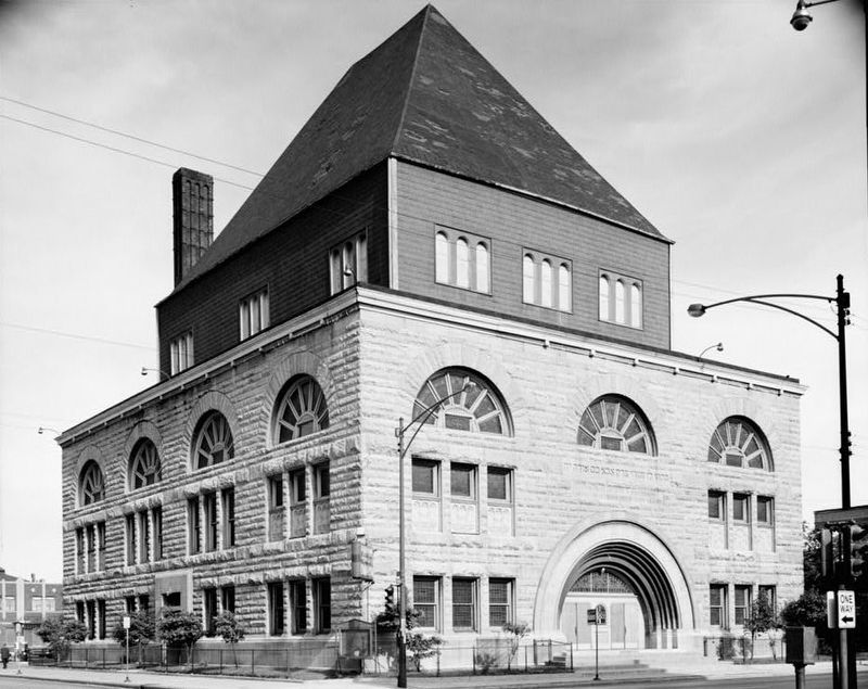 <i>NORTH AND WEST (FRONT) SIDES - Kehilath Anshe Ma'ariv Synagogue, 3301 South Indiana Avenue...</i> image. Click for full size.