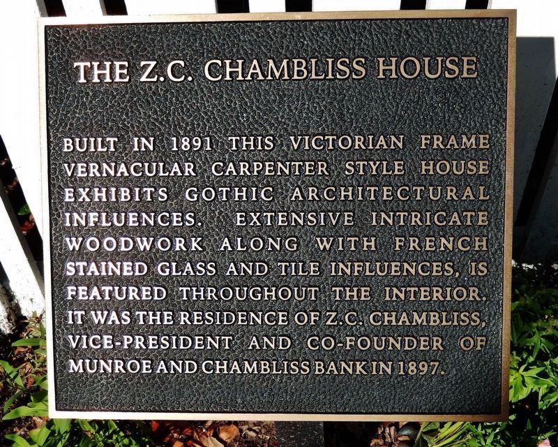 The Z.C. Chambliss House Marker<br>(<i>additional marker at this location</i>) image. Click for full size.