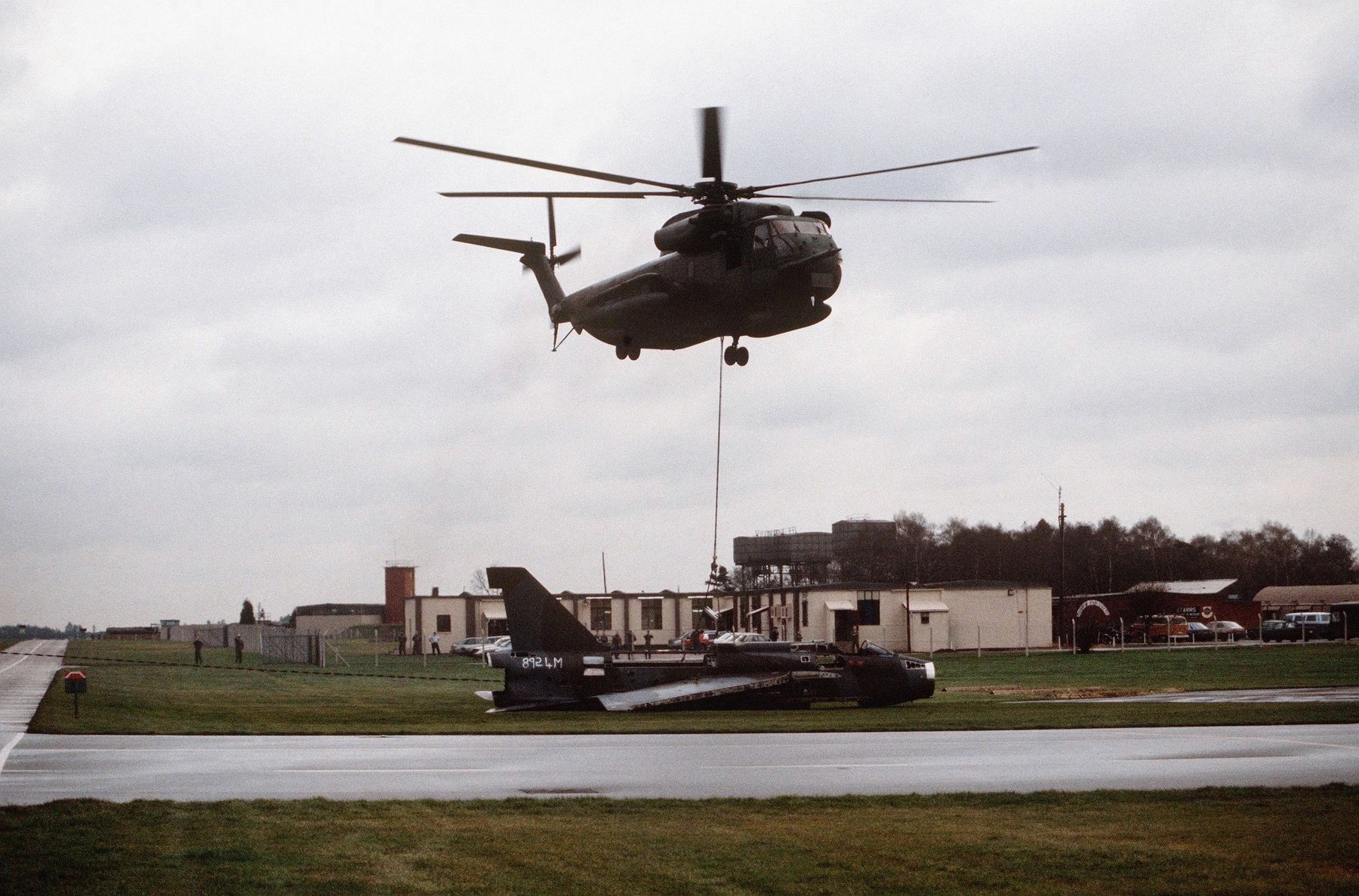 Royal Air Force BAC Lightning fighter being lifted. Click for full size. Royal Air Force BAC Lightning fighter being lifted image. Click for full size.