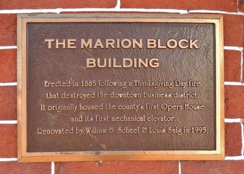 The Marion Block Building Marker<br>(<i>additional marker at this location</i>) image. Click for more information.