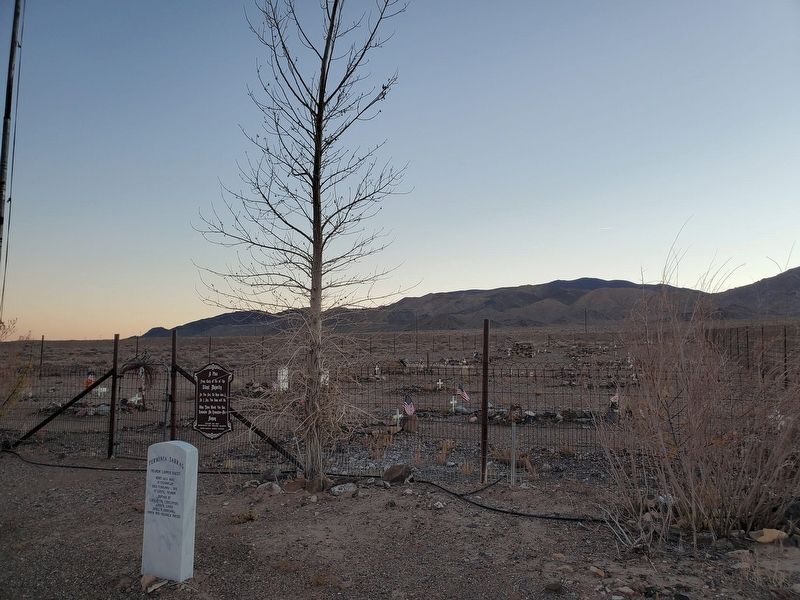 Firminia Sarras Marker with graveyard beyond. image. Click for full size.