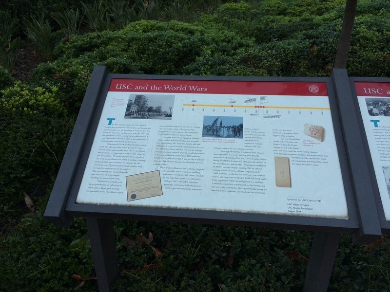 USC and the World Wars Marker. Click for full size. USC and the World Wars Marker image. Click for full size.