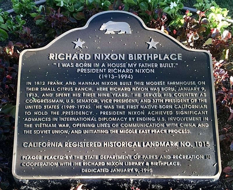 Richard Nixon Birthplace Marker image. Click for full size.