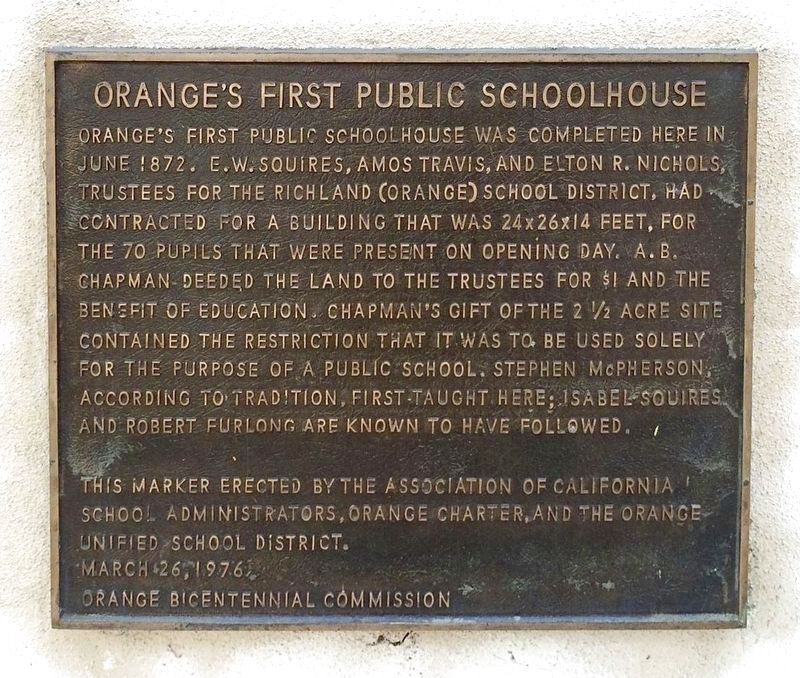 Orange's First Public Schoohouse Marker image. Click for full size.